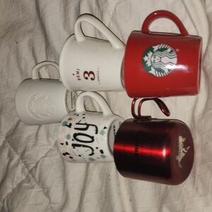 Five Starbucks Vintage Demi Coffee Cups and Original Wall Art